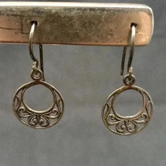 Sterling Silver Circular Swirl Design Earrings - Picture 1 of 3
